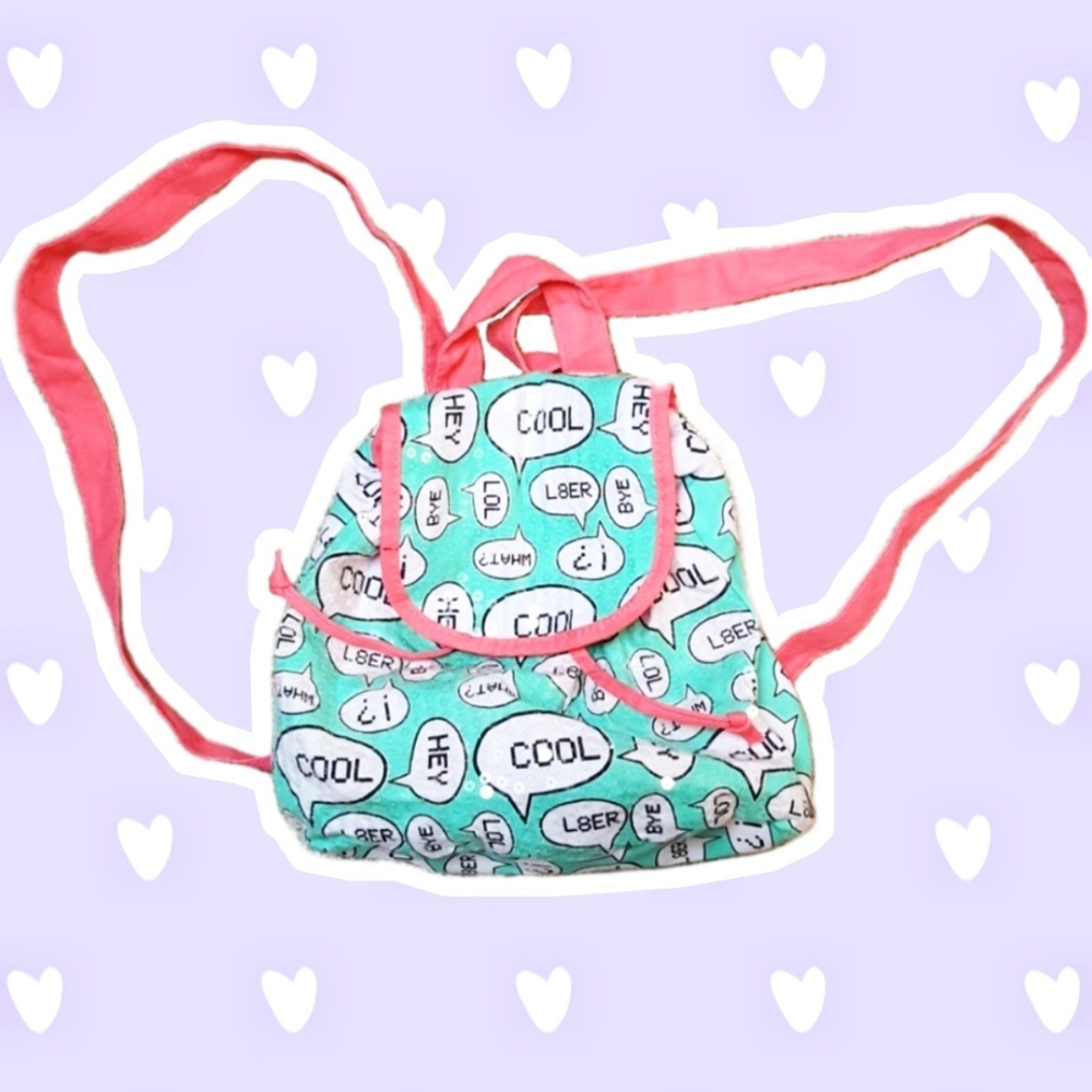 🎉3/$20 Teal & Coral TXT Mini Backpack